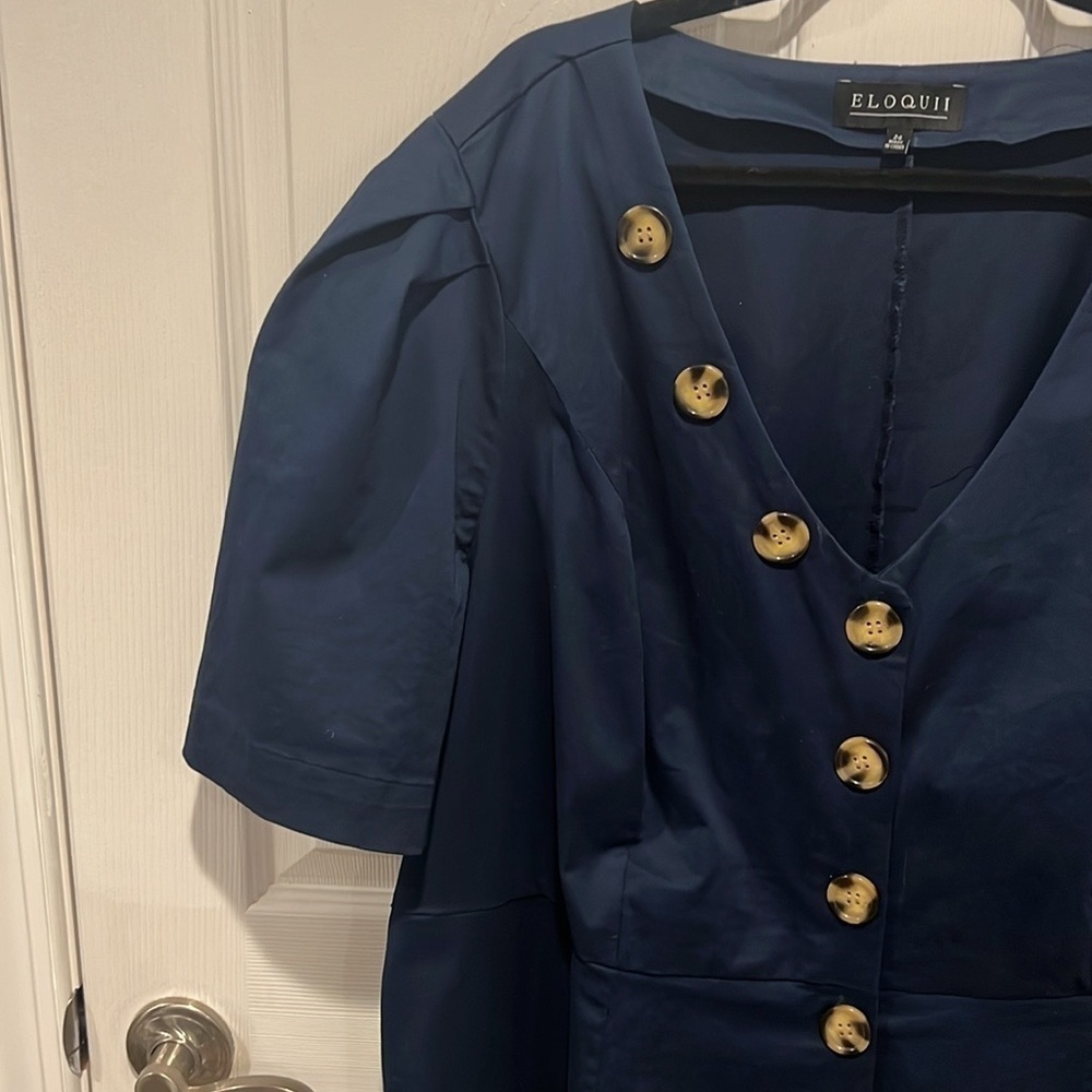 Eloquii women’s navy blue cotton stretch v neck button down short sleeve 24 NWT - Picture 3 of 10